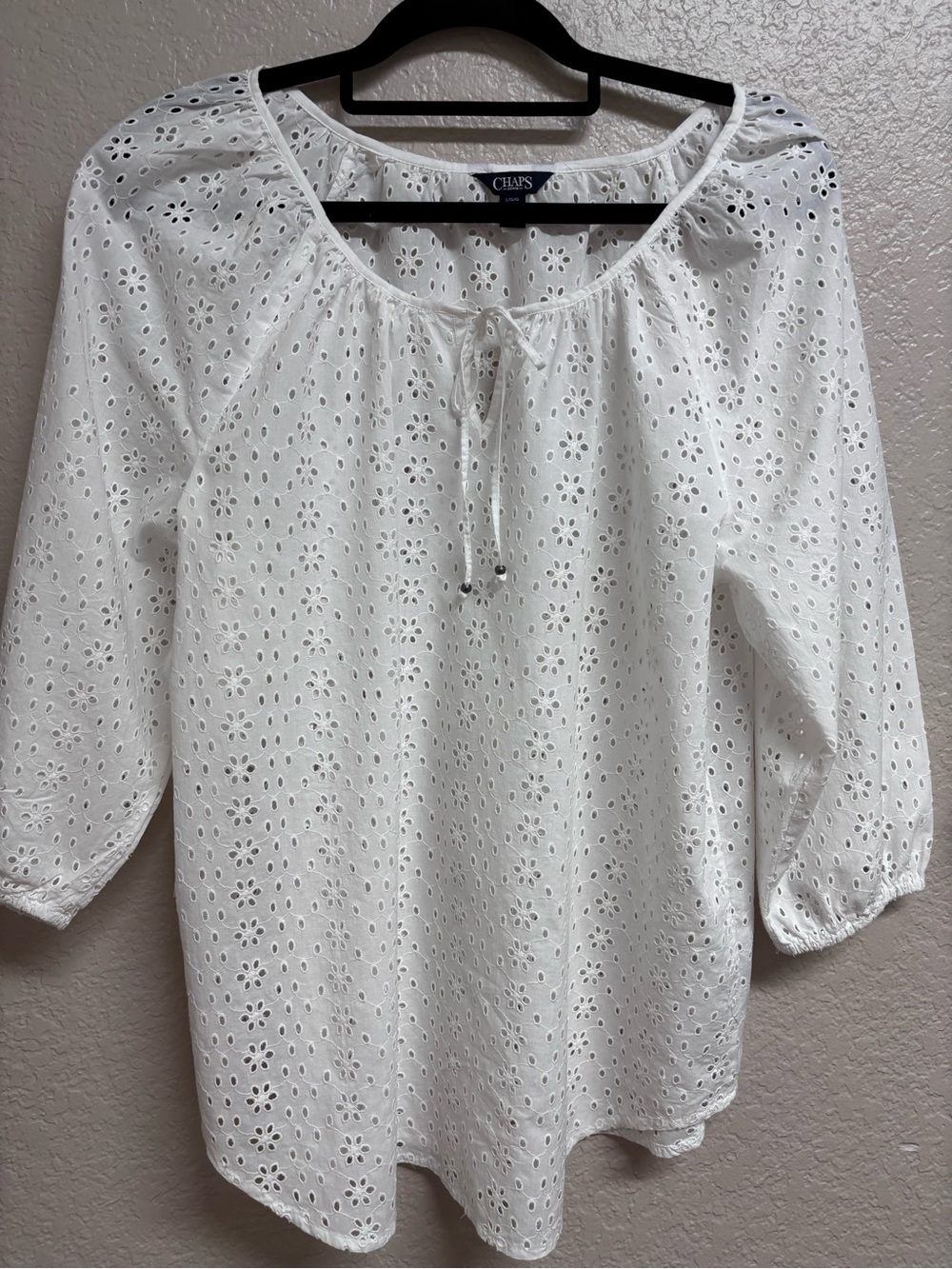 Chaps women’s white eyelet 3/4 sleeve blouse